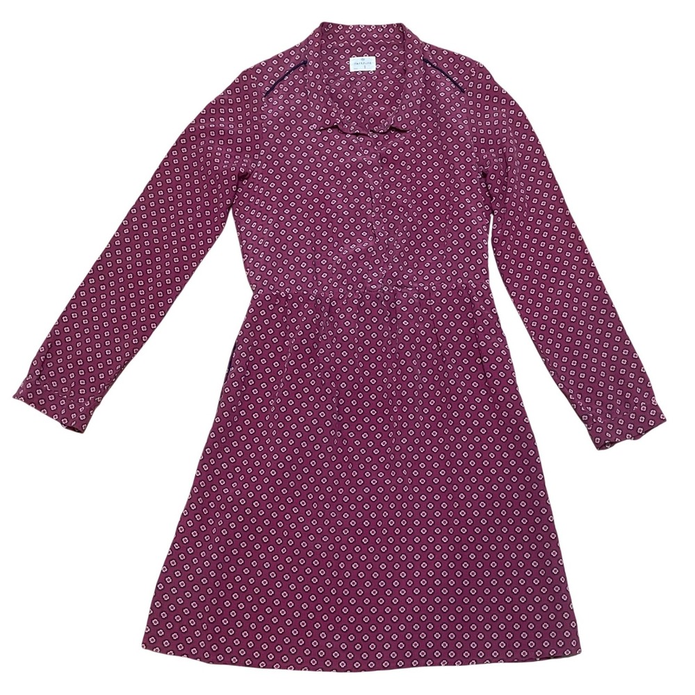 Hartford Women's Small Burgundy Pink Silk Geometric Floral Medallion Shirt Dress